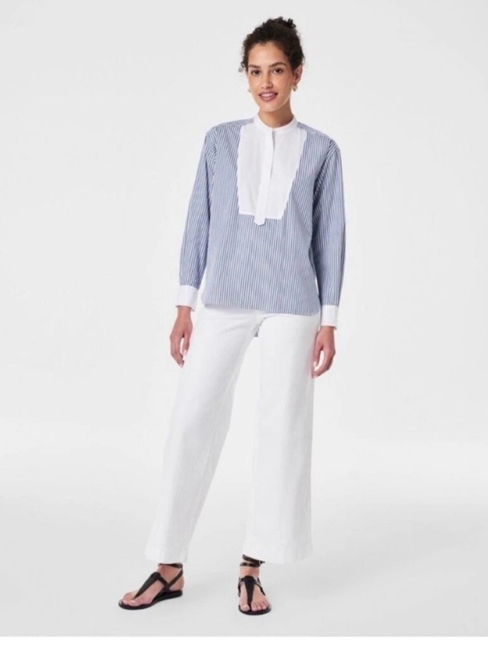 Spanx Striped Blue and White Poplin Top, size S
